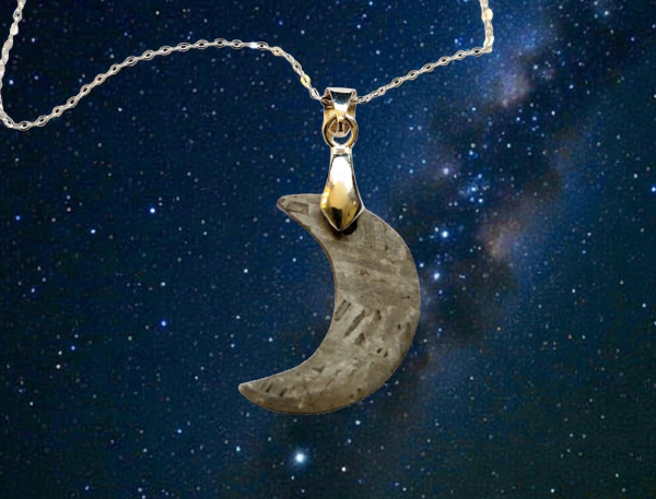 Aletai Crescent Moon Meteorite Necklace | 925 Sterling Silver | Genuine Iron Meteorite