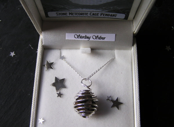 Wire Wrapped Stone Meteorite Necklace | 925 Sterling Silver | Genuine Stone Meteorite