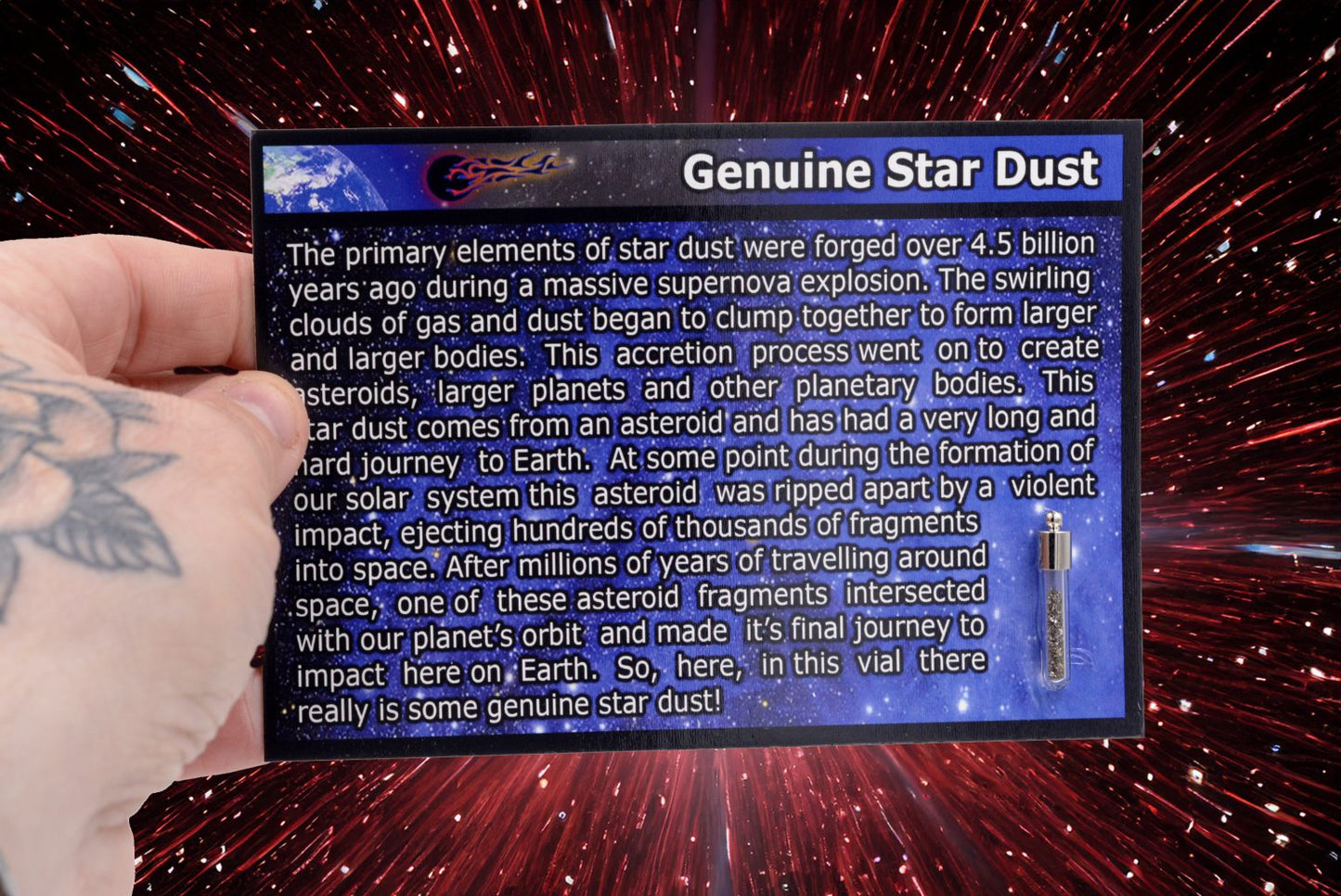 Stardust Display Card | Iron & Stone Meteorite Dust