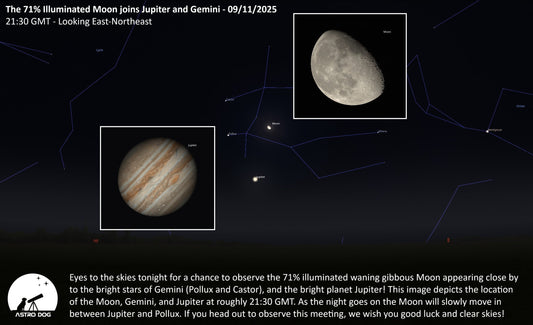 MOON JOINS JUPITER AND GEMINI TONIGHT! – 09/11/2025