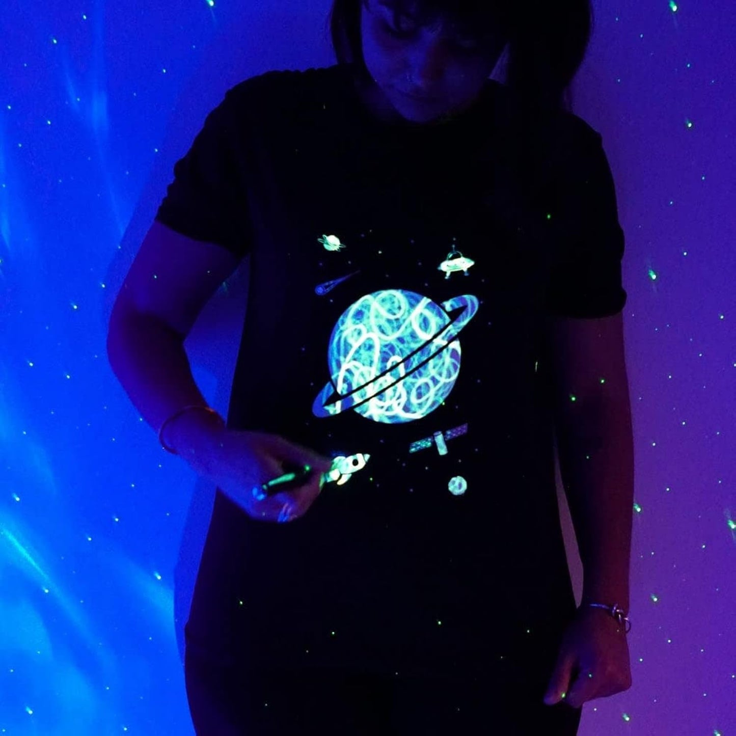 Glow in the Dark Interactive T-Shirt | Saturn Design | 3–14 Years