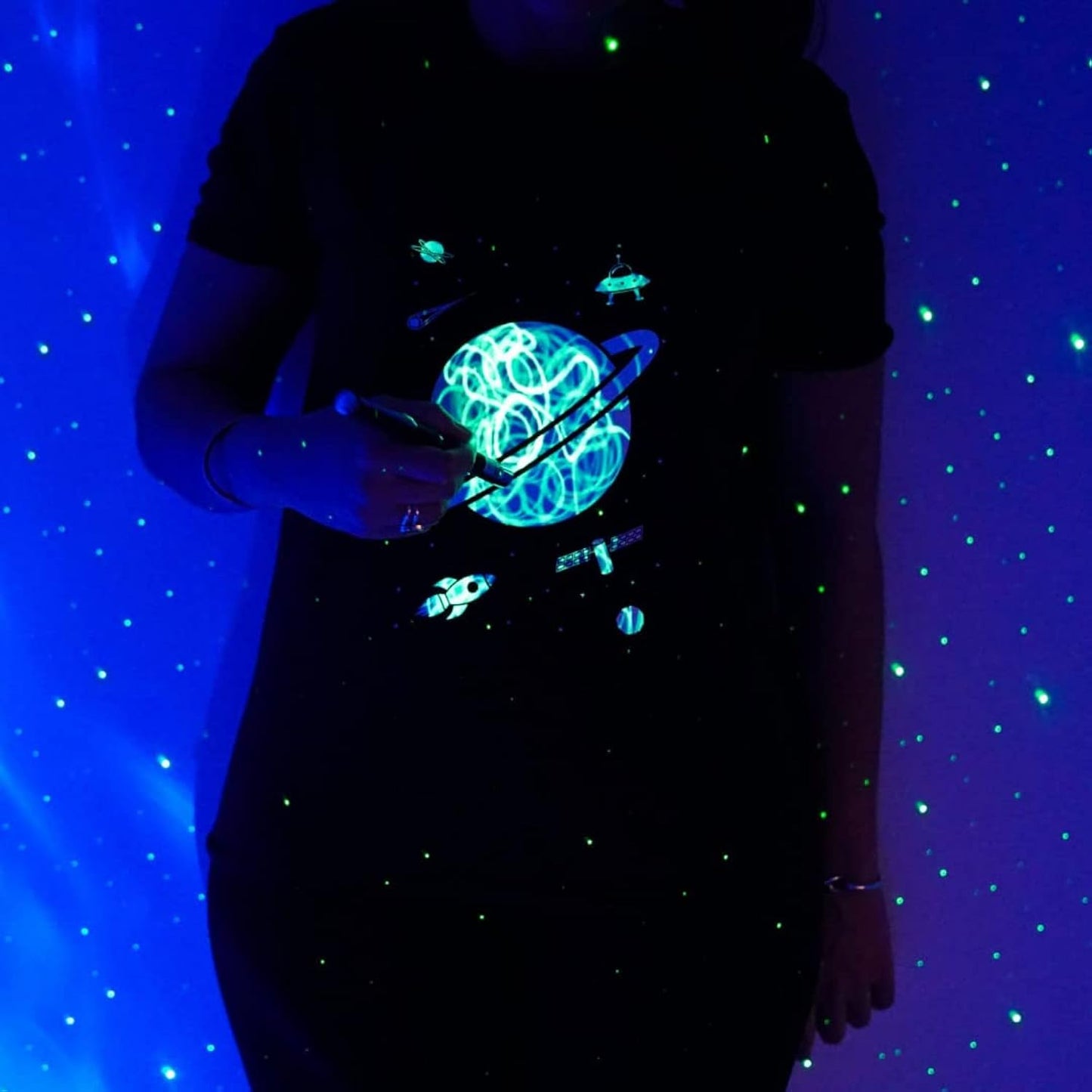 Glow in the Dark Interactive T-Shirt | Saturn Design | 3–14 Years
