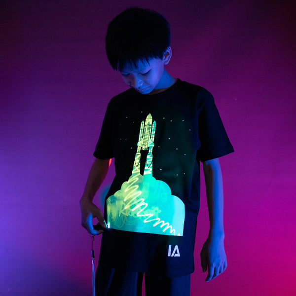 Glow in the Dark Interactive T-Shirt | Rocket Design | 3–14 Years