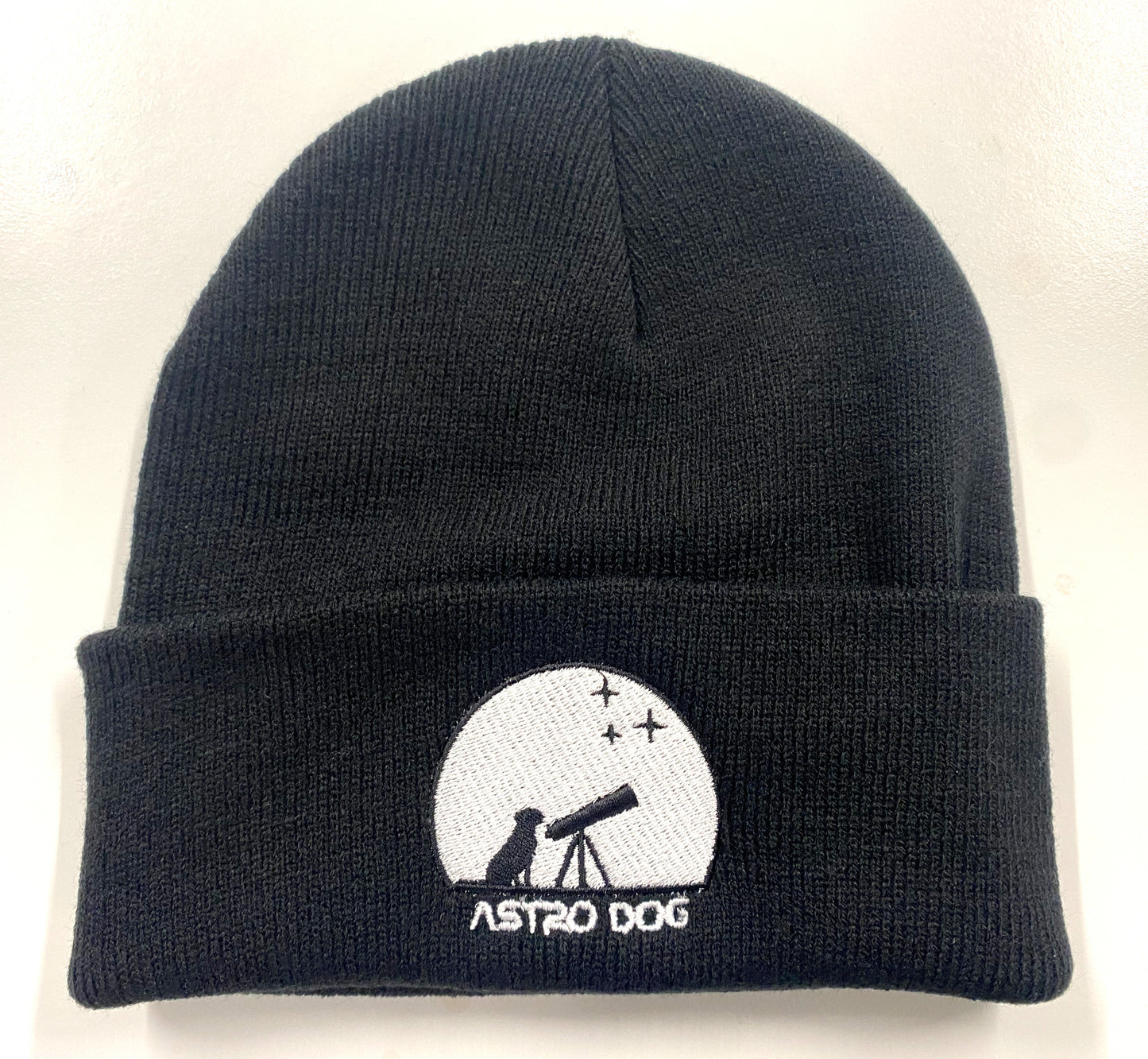 Astro Dog black beanie hat with embroidered logo