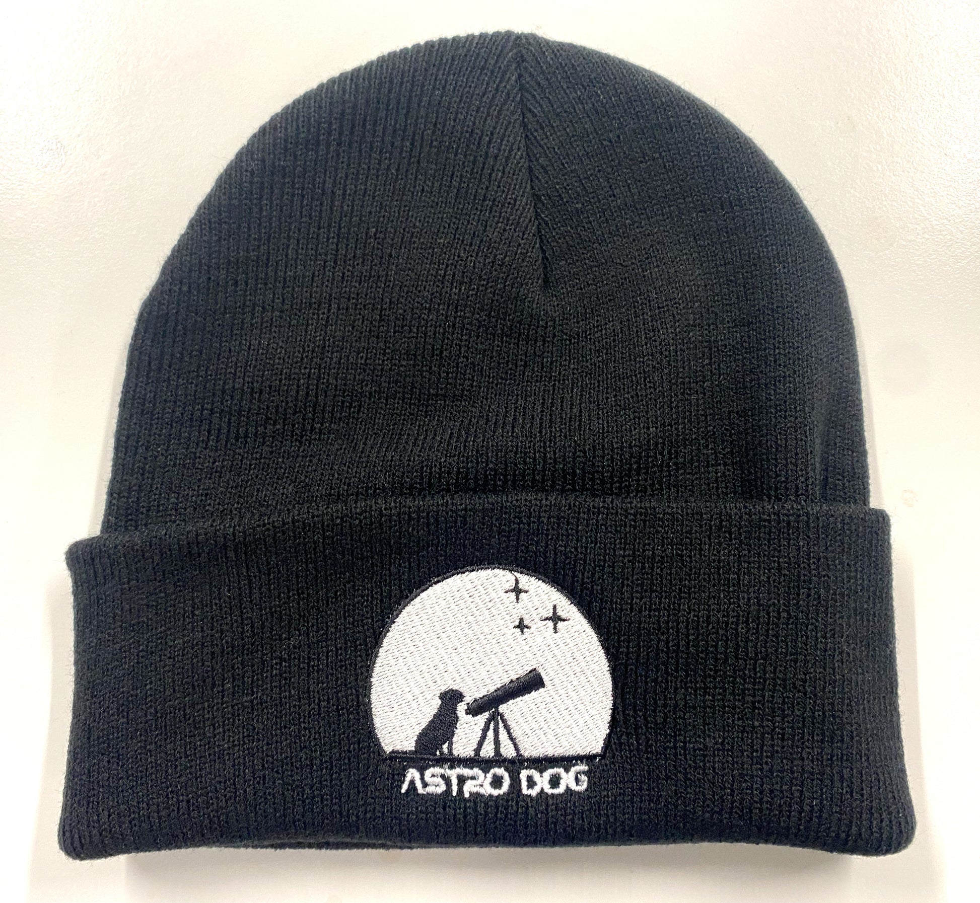 Astro Dog black beanie hat with embroidered logo