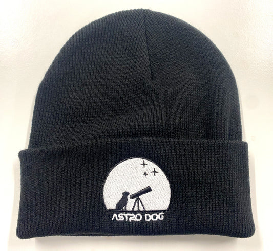 Astro Dog black beanie hat with embroidered logo