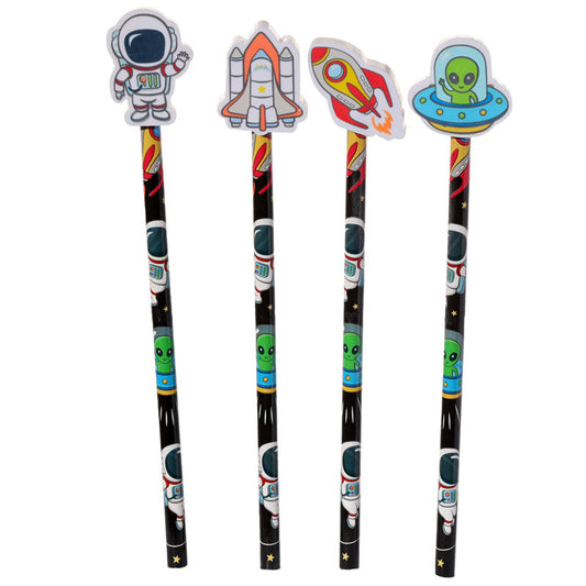 Space pencils with eraser toppers - all four designs