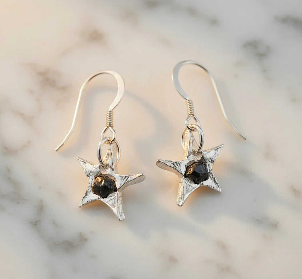 Campo Del Cielo Star Earrings | 925 Sterling Silver | Genuine Iron Meteorite