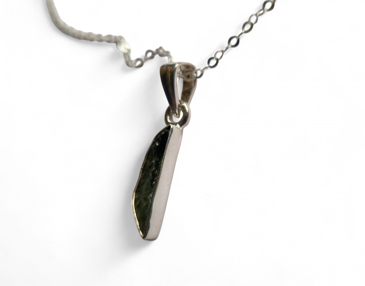 Moldavite Pendant Necklace | 925 Sterling Silver | Genuine Moldavite Tektite