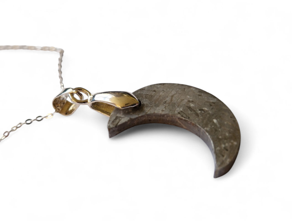 Aletai Crescent Moon Meteorite Necklace | 925 Sterling Silver | Genuine Iron Meteorite