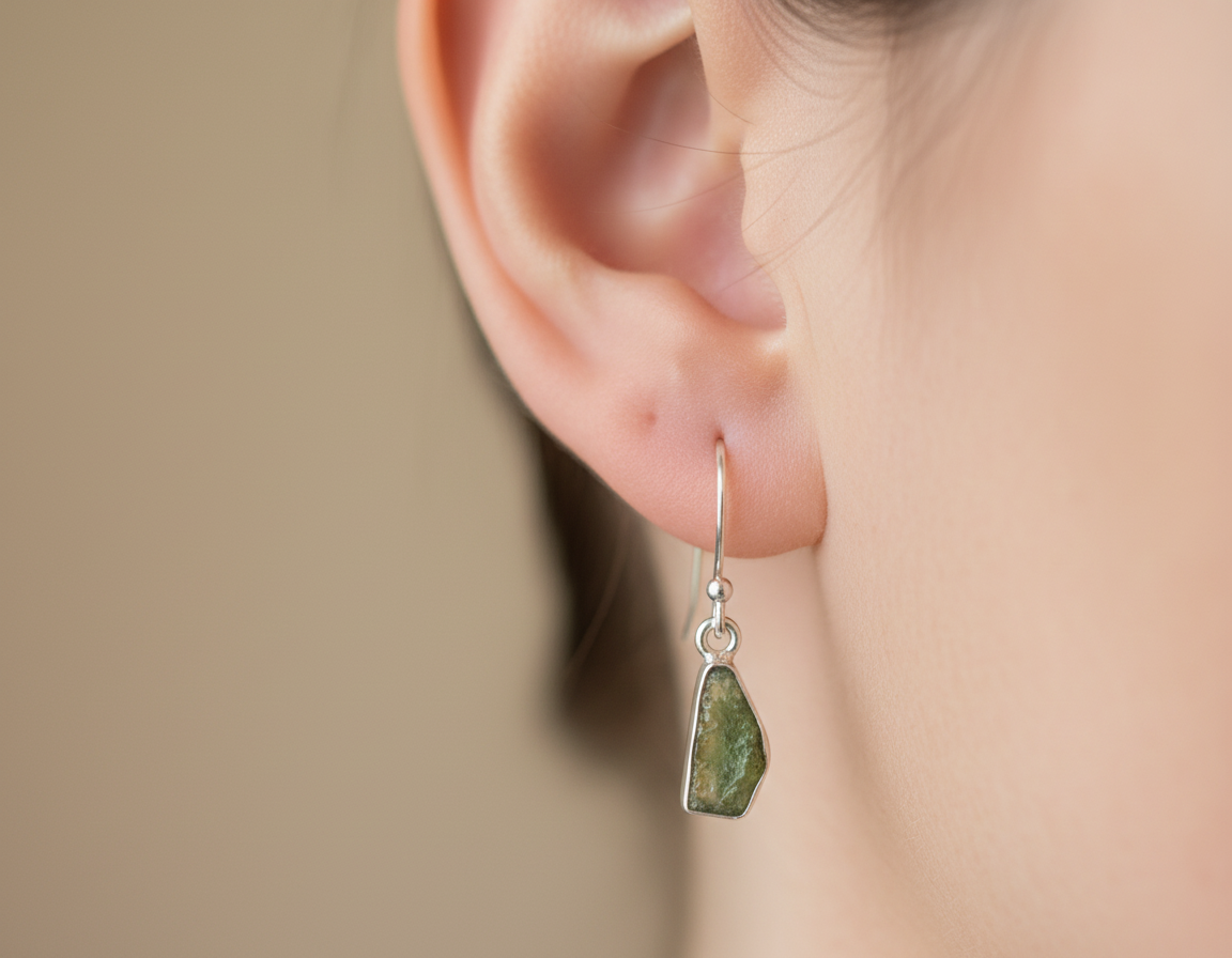 Moldavite Drop Earrings | 925 Sterling Silver | Genuine Moldavite Tektite