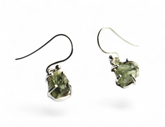 Moldavite Claw Earrings | 925 Sterling Silver | Genuine Moldavite Tektite