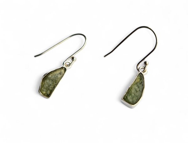 Moldavite Drop Earrings | 925 Sterling Silver | Genuine Moldavite Tektite