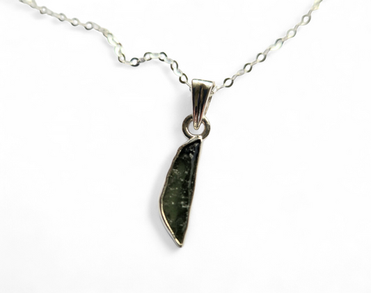 Moldavite Pendant Necklace | 925 Sterling Silver | Genuine Moldavite Tektite