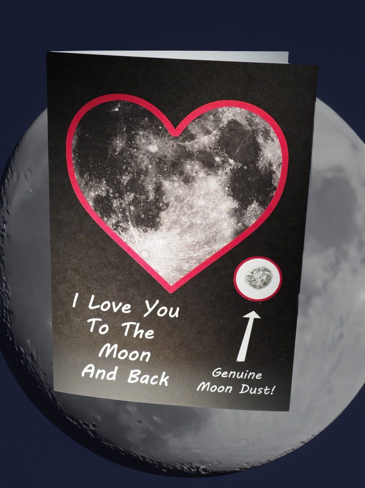 I Love You To The Moon And Back card on moon surface background