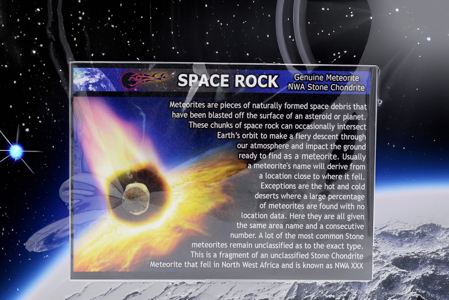 Stone Meteorite Display Card | NWA Chondrite Specimen | Genuine Space Rock