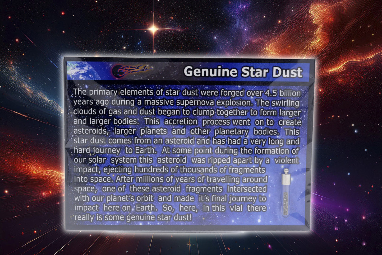 Stardust Display Card | Iron & Stone Meteorite Dust